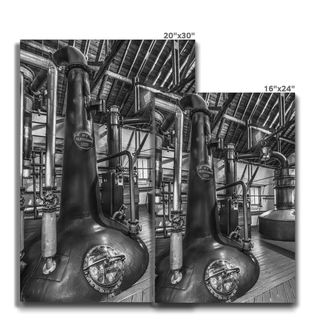 Bruichladdich No 1 Still & Ugly Betty Black & White Canvas 20"x30" / White Wrap by Wandering Spirits Global