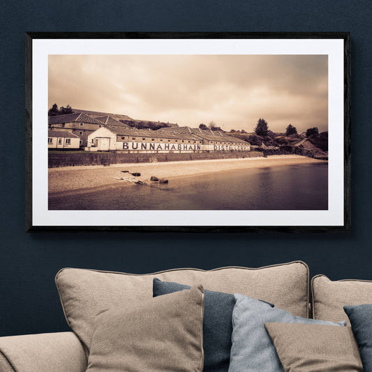 Bunnahabhain Distillery Warehouse Soft Colour Framed & Mounted Print 36"x24" / Black Frame