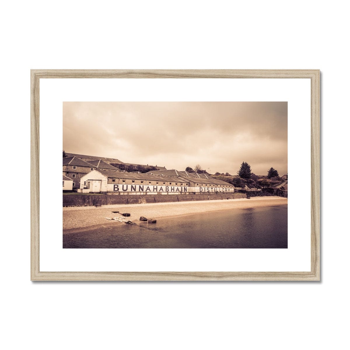 Bunnahabhain Distillery Warehouse Soft Colour Framed & Mounted Print A2 Landscape / Natural Frame by Wandering Spirits Global