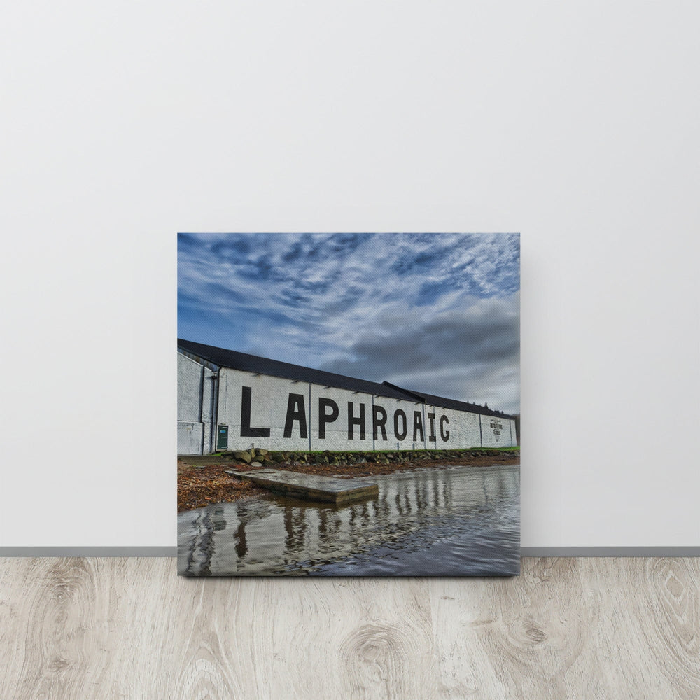 Laphroaig Distillery Warehouse Full Colour Premium Canvas 16"x16" / White Wrap by Wandering Spirits Global