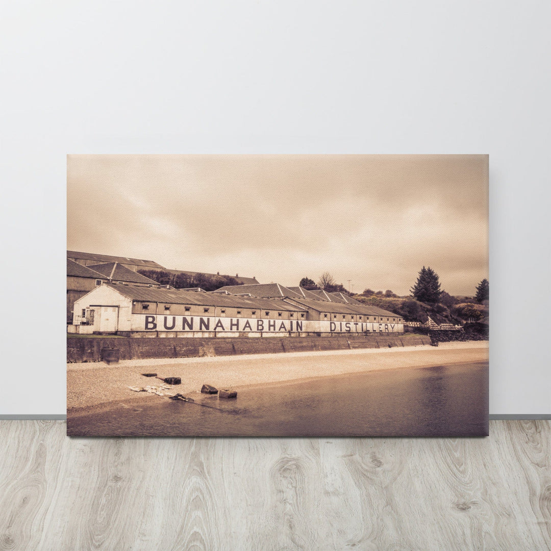 Bunnahabhain Distillery Warehouse Premium Canvas 36"x24" / White Wrap by Wandering Spirits Global
