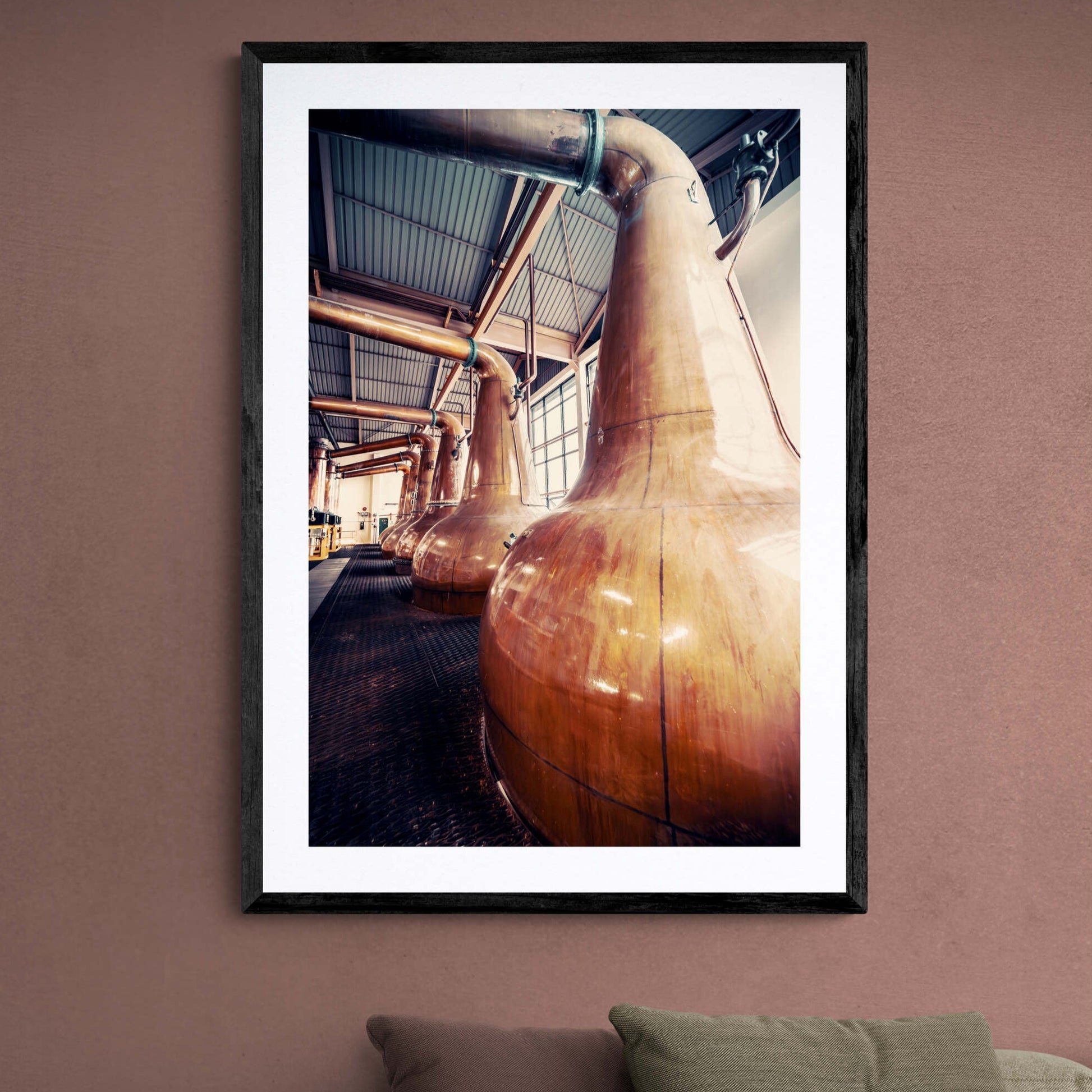 Caol Ila Copper Stills Framed & Mounted Print 24"x36" / Black Frame