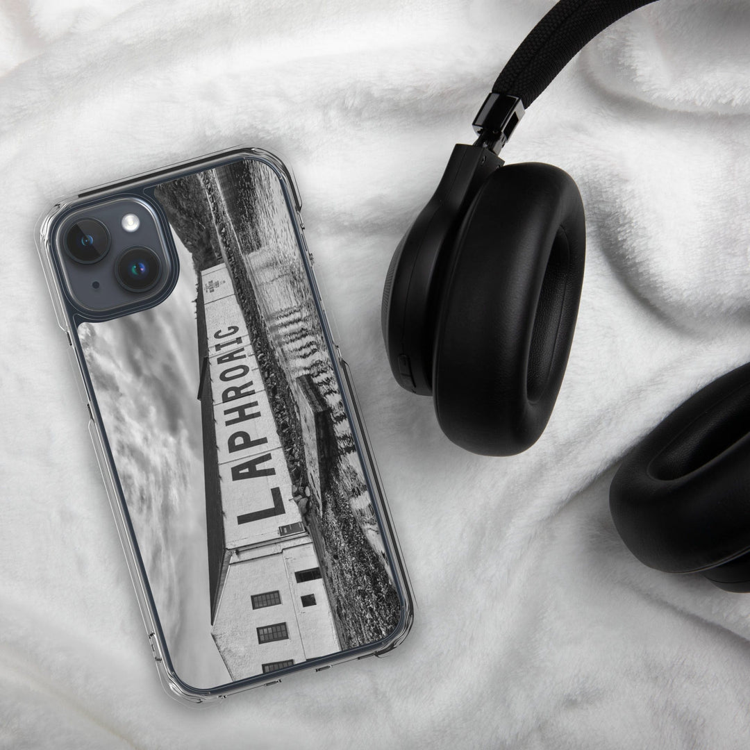 Laphroaig Distillery Warehouse Black and White iPhone Flexi Case by Wandering Spirits Global