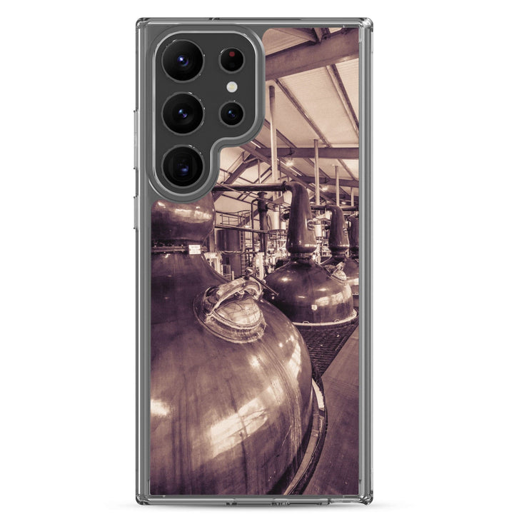 Spirit and Wash Stills Laphroaig Distillery Sepia Toned Samsung Flexi Case Samsung Galaxy S23 Ultra by Wandering Spirits Global