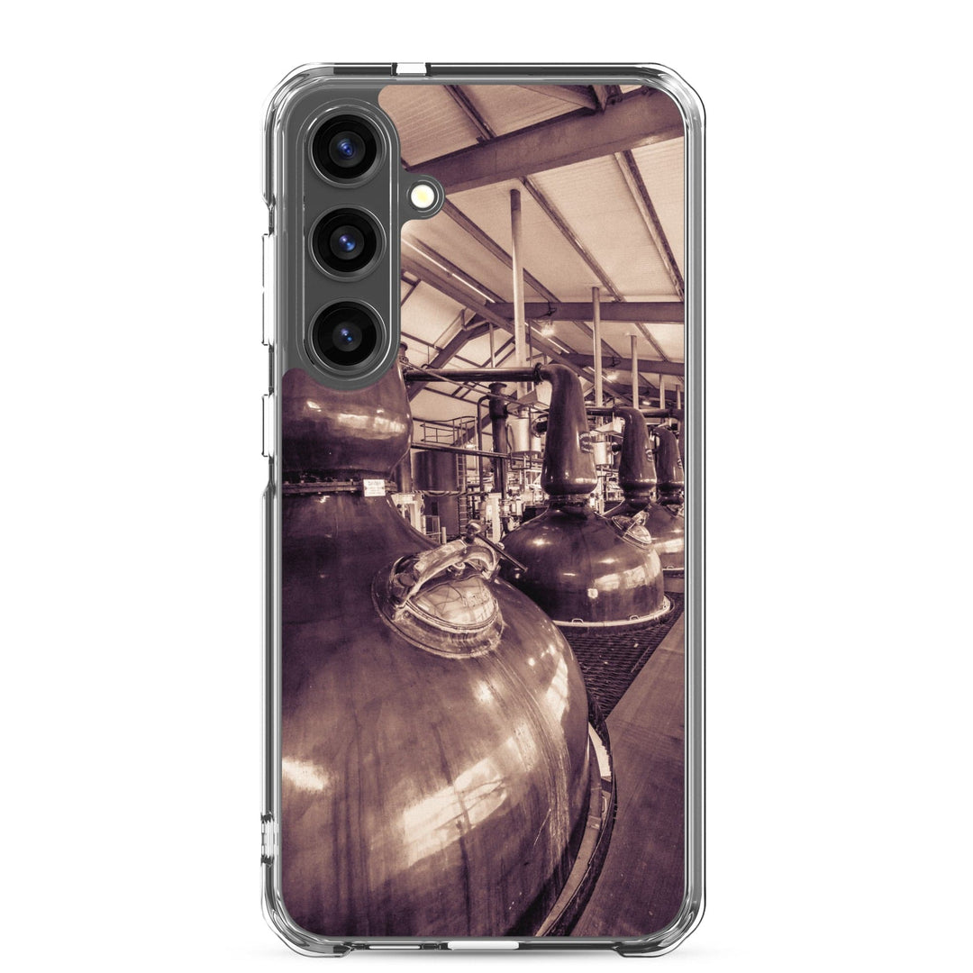 Spirit and Wash Stills Laphroaig Distillery Sepia Toned Samsung Flexi Case Samsung Galaxy S24 Plus by Wandering Spirits Global