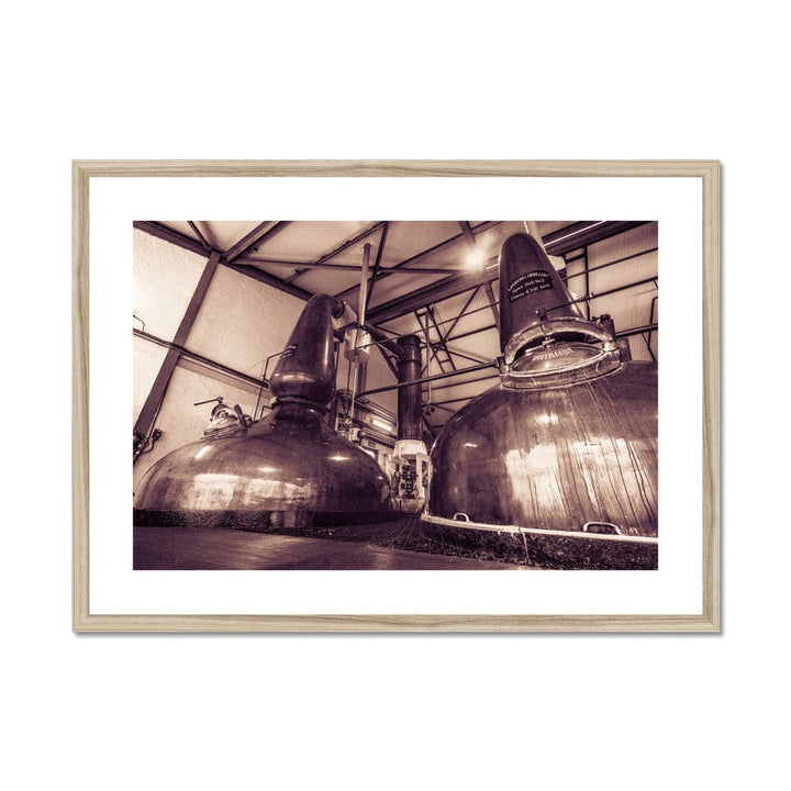 Spirit Stills No 1 and No 2 Laphroaig Framed & Mounted Print 16"x12" / Natural Frame by Wandering Spirits Global