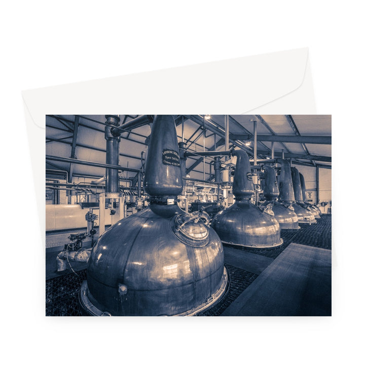 Spirit and Wash Stills Laphroaig Distillery Purple Toned Greeting Card A5 Landscape / 1 Card by Wandering Spirits Global