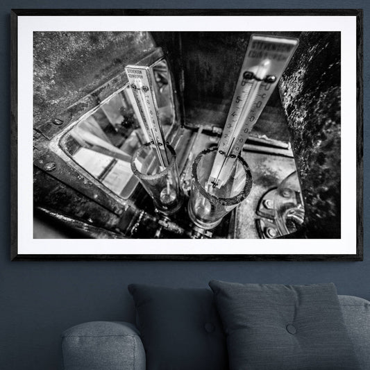 Distilling Thermometers Laphroaig Black and White Framed & Mounted Print 40"x28" / Black Frame