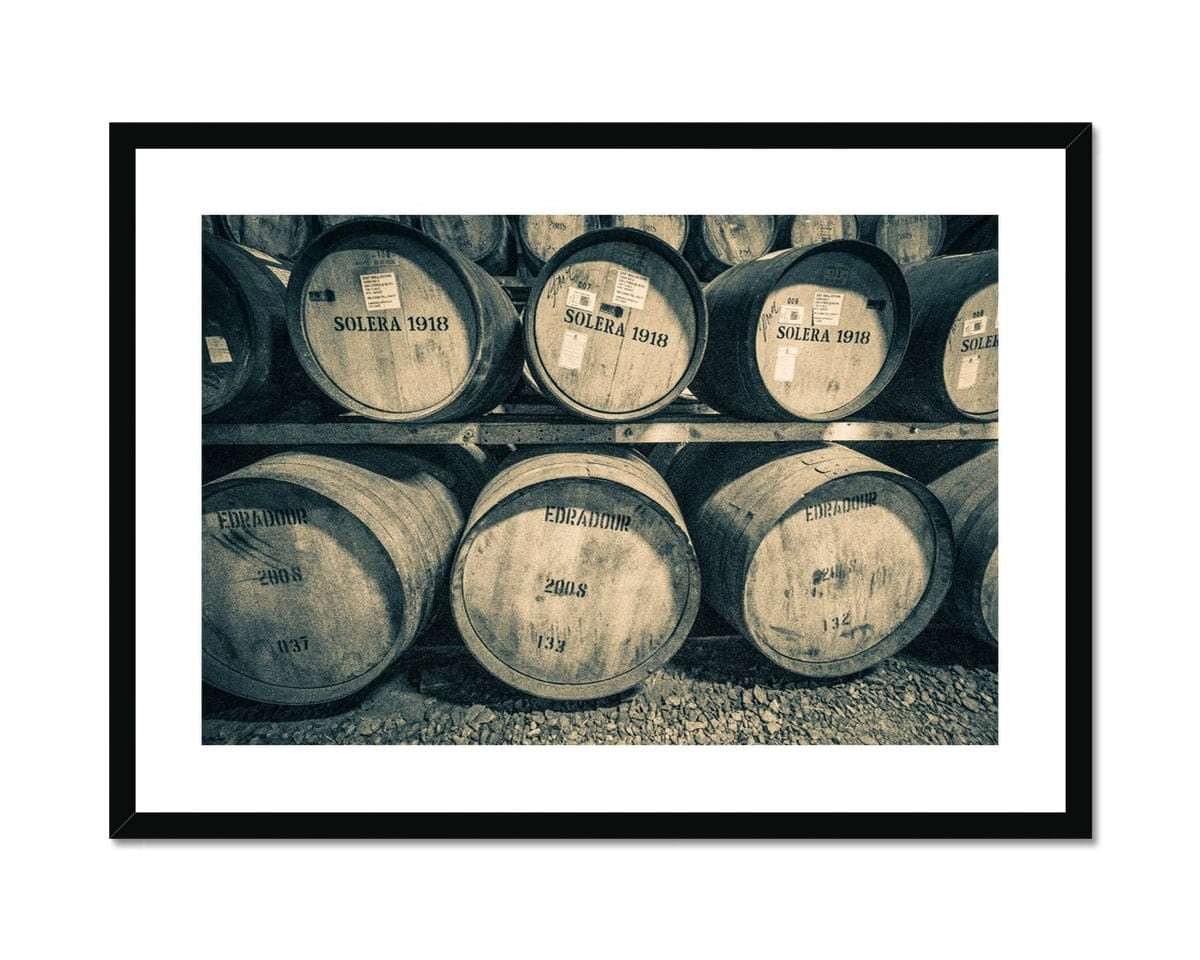 Edradour and Ballechin Casks Framed & Mounted Print 28"x20" / Black Frame by Wandering Spirits Global