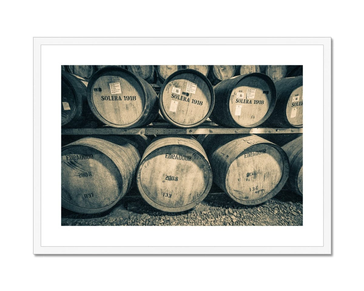 Edradour and Ballechin Casks Framed & Mounted Print 28"x20" / White Frame by Wandering Spirits Global
