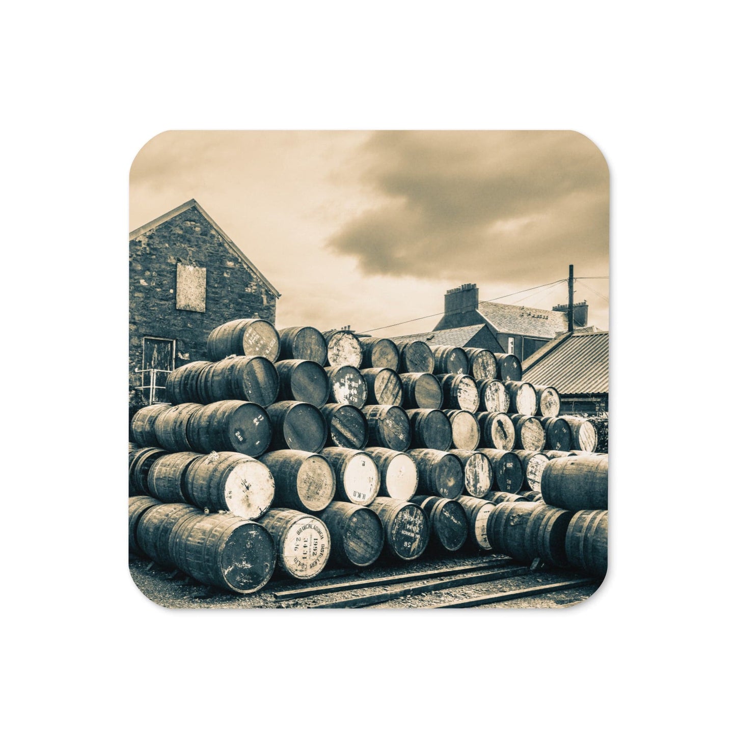Empty Glengyle Casks Golden Toned Drink Coaster by Wandering Spirits Global