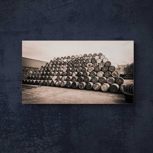 Empty Glengyle Casks Sepia Toned C-Type Print by Wandering Spirits Global