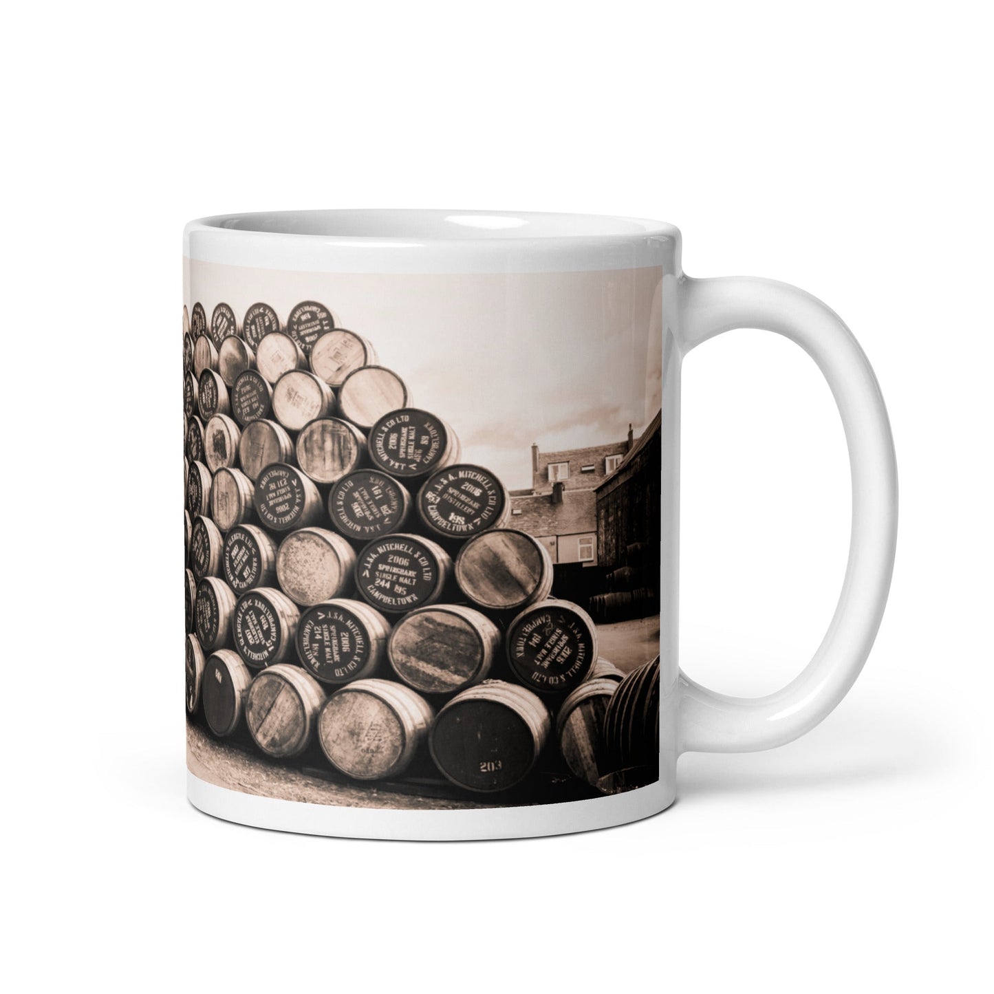 Empty Glengyle Casks Sepia Toned Mugs 11 oz by Wandering Spirits Global