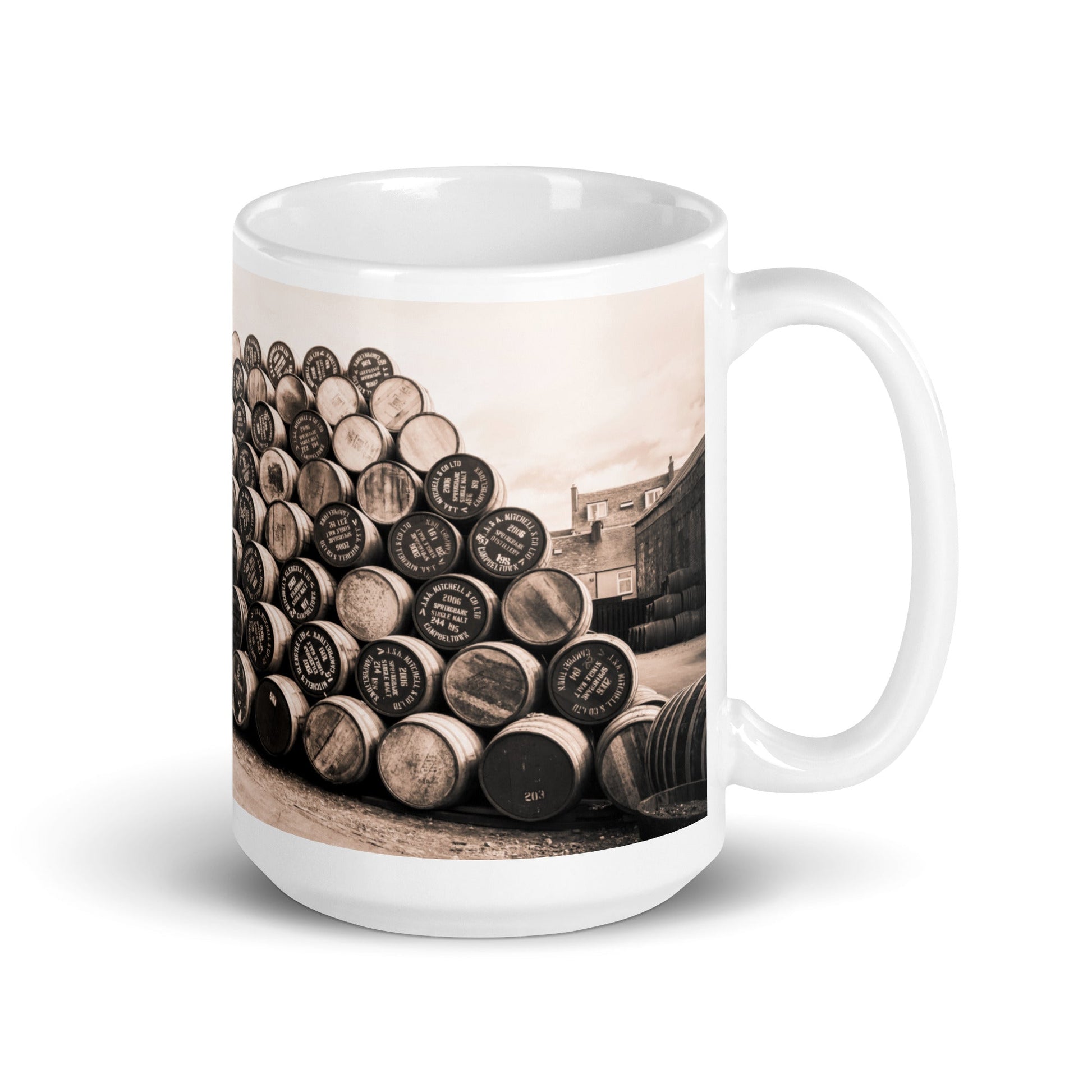 Empty Glengyle Casks Sepia Toned Mugs 15 oz by Wandering Spirits Global