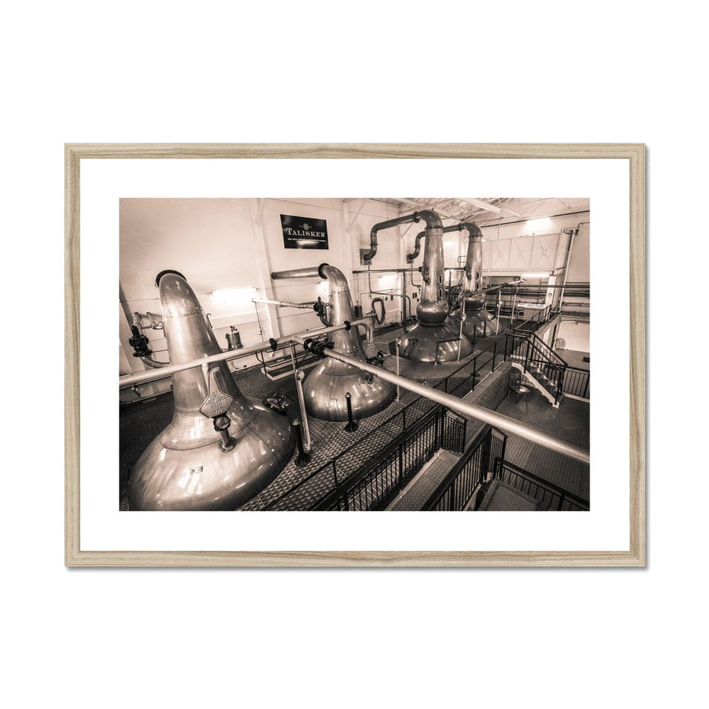 Low Wines and Wash Stills Talisker Golden Toned Framed & Mounted Print 28"x20" / Natural Frame by Wandering Spirits Global