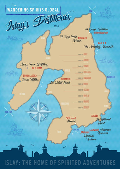 Islay Distilleries Map Blue Toned Art Poster by Wandering Spirits Global