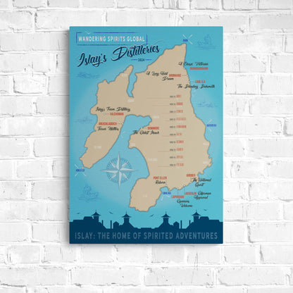 Islay Distilleries Map Blue Toned Art Poster 50×70 cm