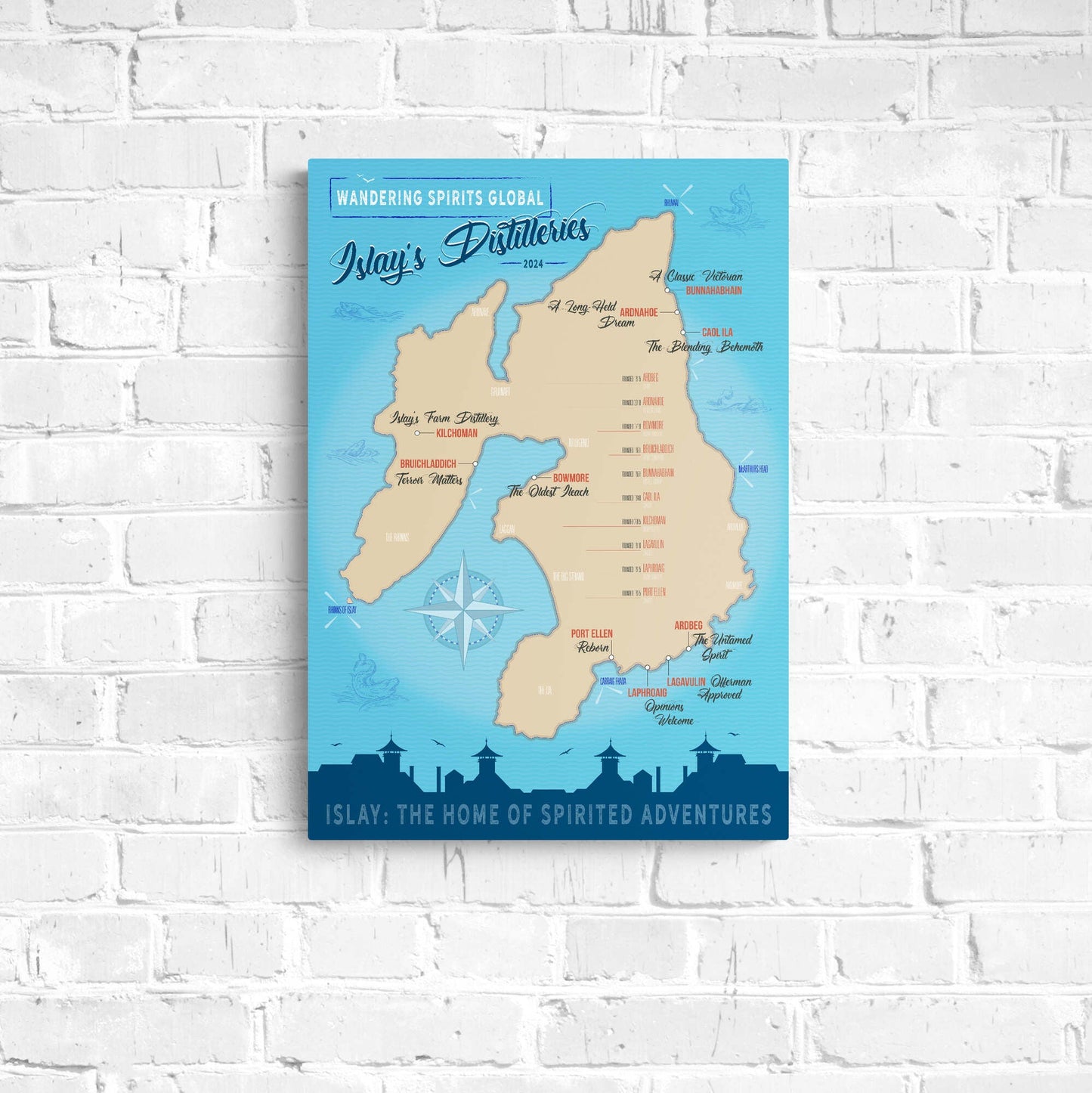 Islay Distilleries Map Blue Toned Art Poster A2 (42×59.4 cm)