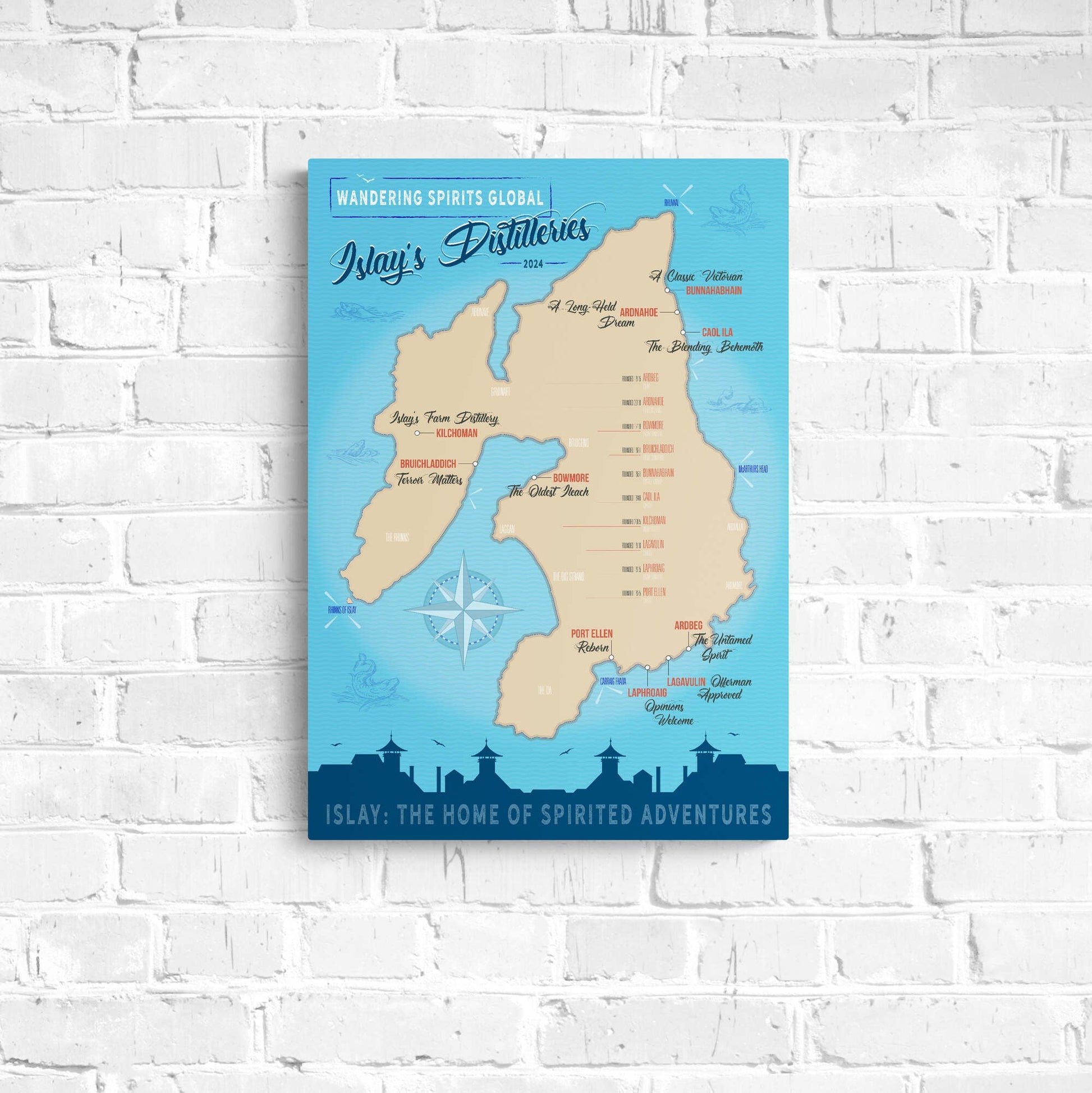 Islay Distilleries Map Blue Toned Art Poster A2 (42×59.4 cm)
