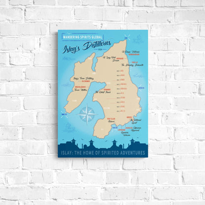 Islay Distilleries Map Blue Toned Art Poster A2 (42×59.4 cm)
