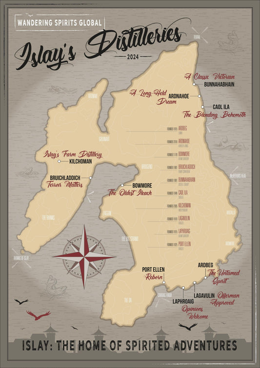 Islay Distilleries Map Dark Toned Art Paper Poster by Wandering Spirits Global