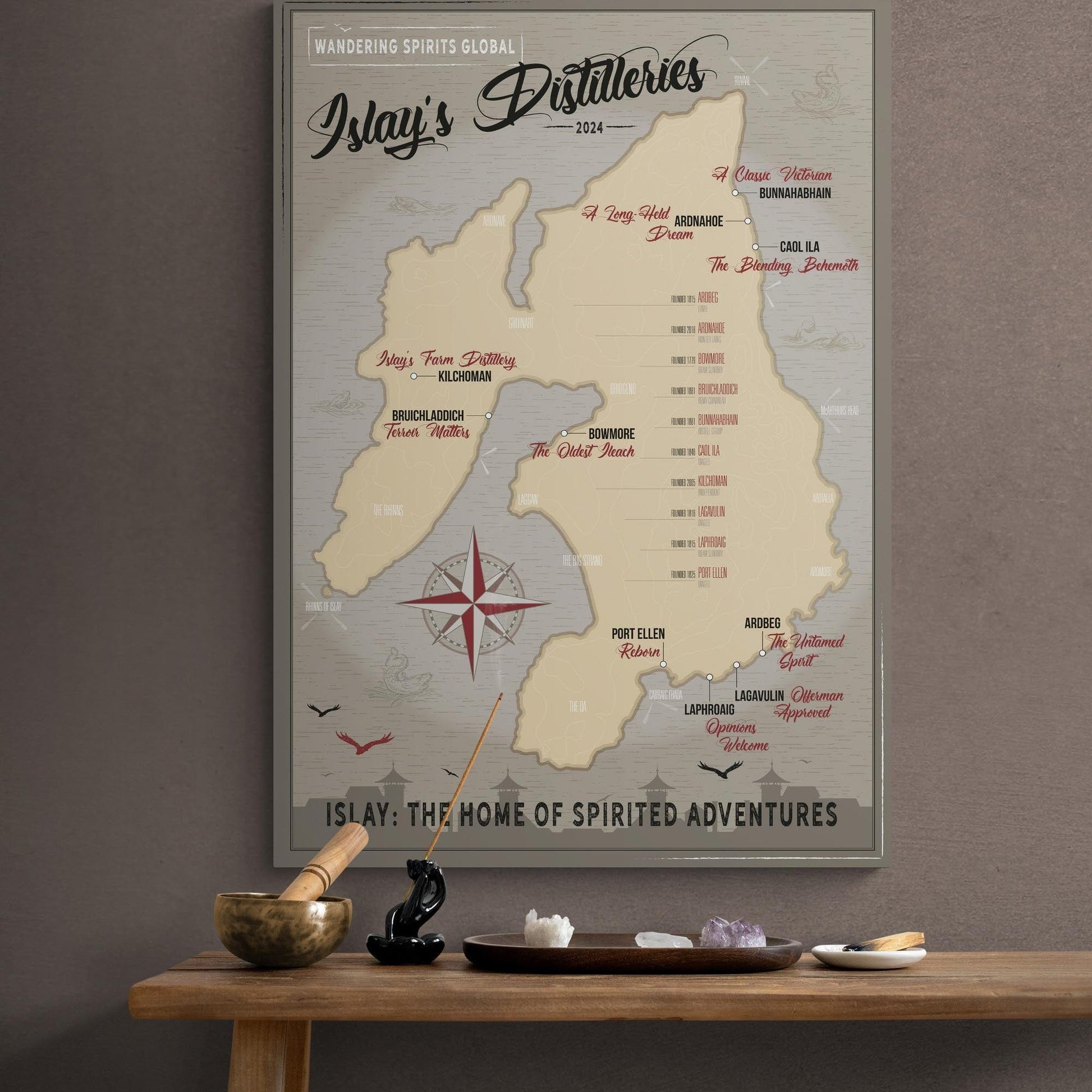 Islay Distilleries Map Dark Toned Art Paper Poster by Wandering Spirits Global