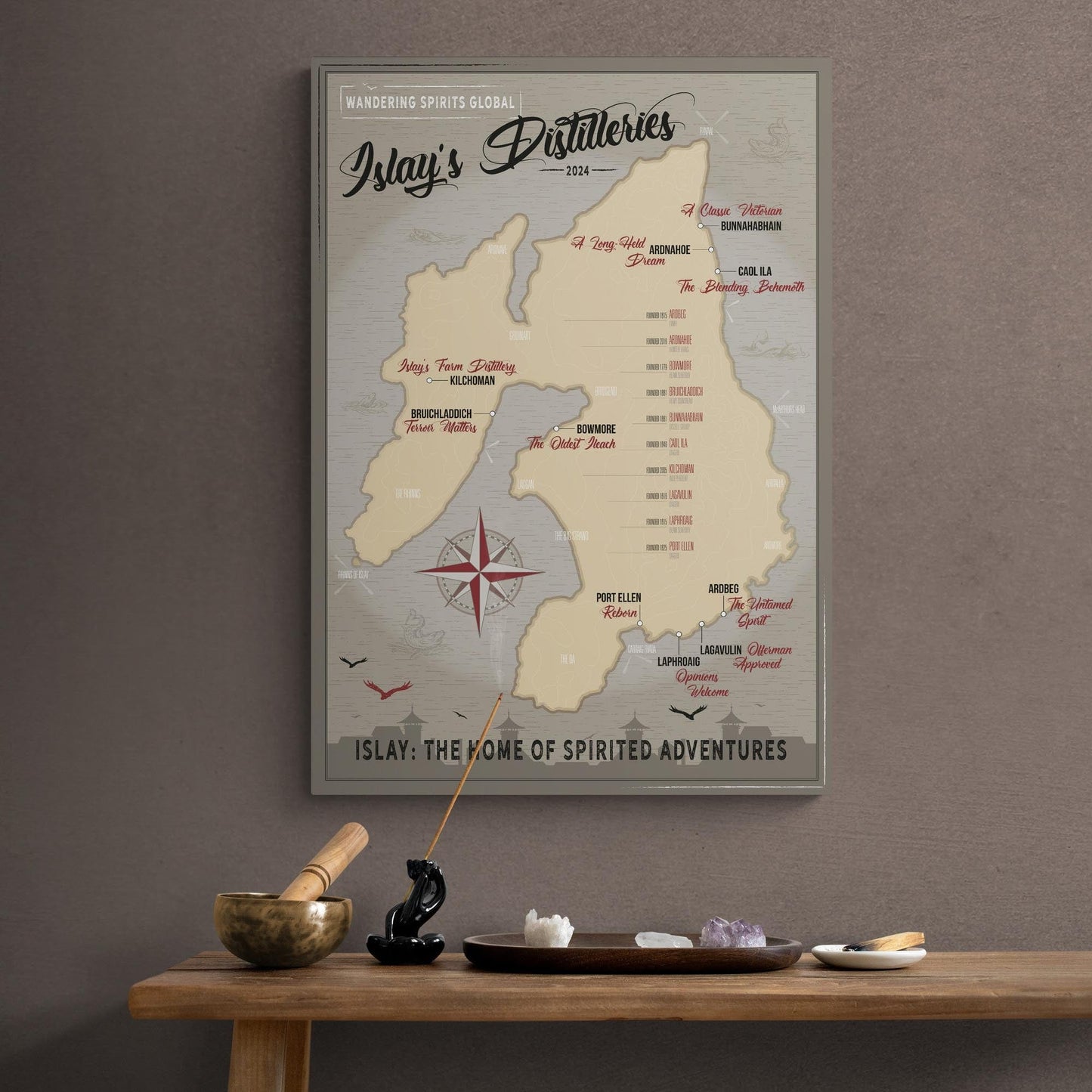 Islay Distilleries Map Dark Toned Art Paper Poster by Wandering Spirits Global