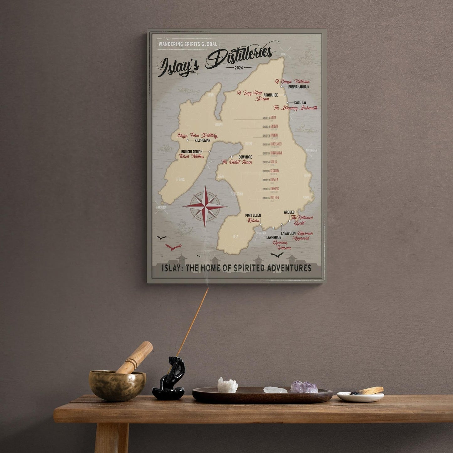 Islay Distilleries Map Dark Toned Art Paper Poster by Wandering Spirits Global