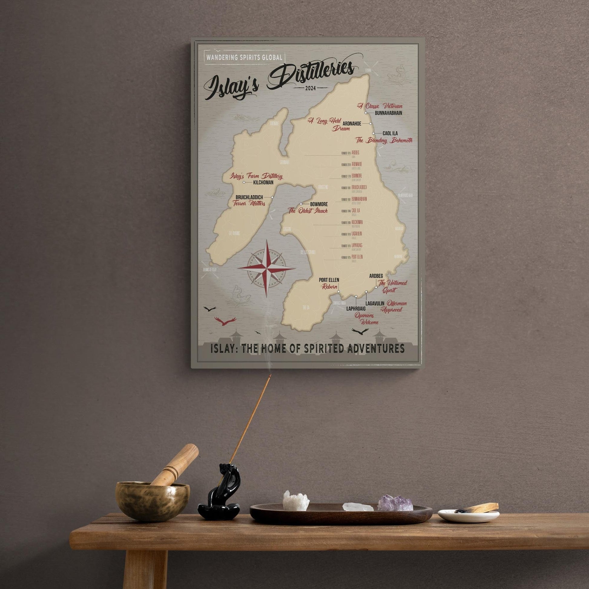 Islay Distilleries Map Dark Toned Art Paper Poster by Wandering Spirits Global