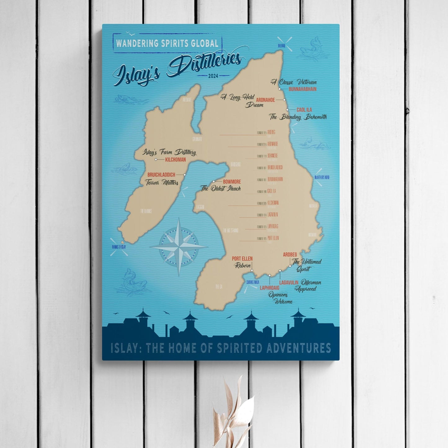 Islay Distillery Map Blue Toned Hahnemühle German Etching Print by Wandering Spirits Global