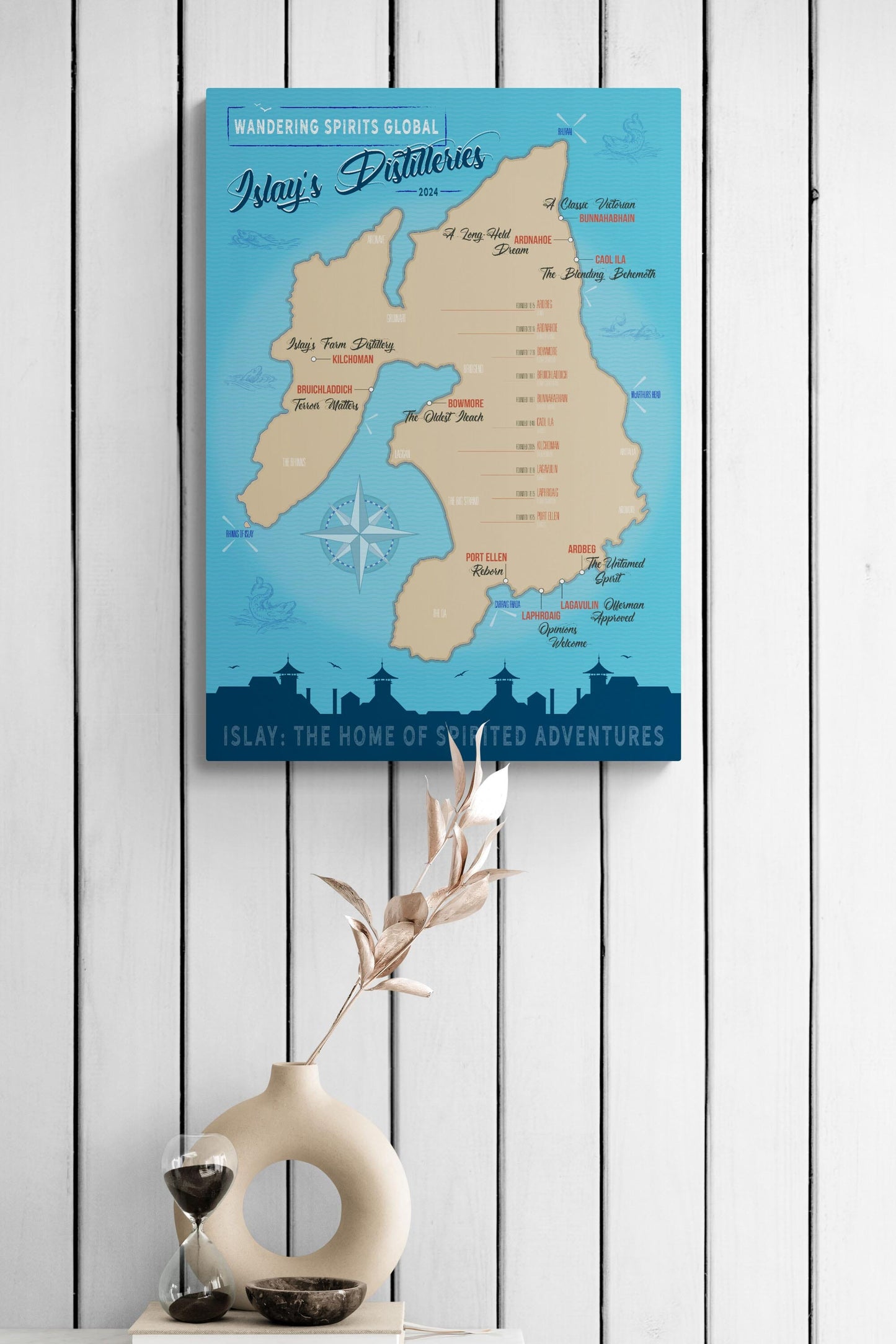 Islay Distillery Map Blue Toned Hahnemühle German Etching Print 20"x28" by Wandering Spirits Global