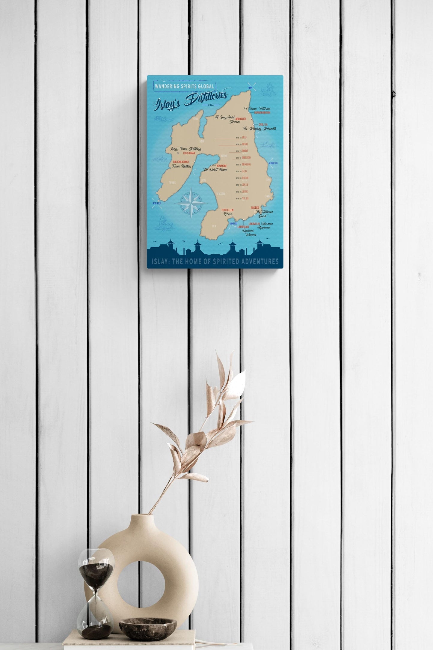 Islay Distillery Map Blue Toned Hahnemühle German Etching Print A3 Portrait by Wandering Spirits Global