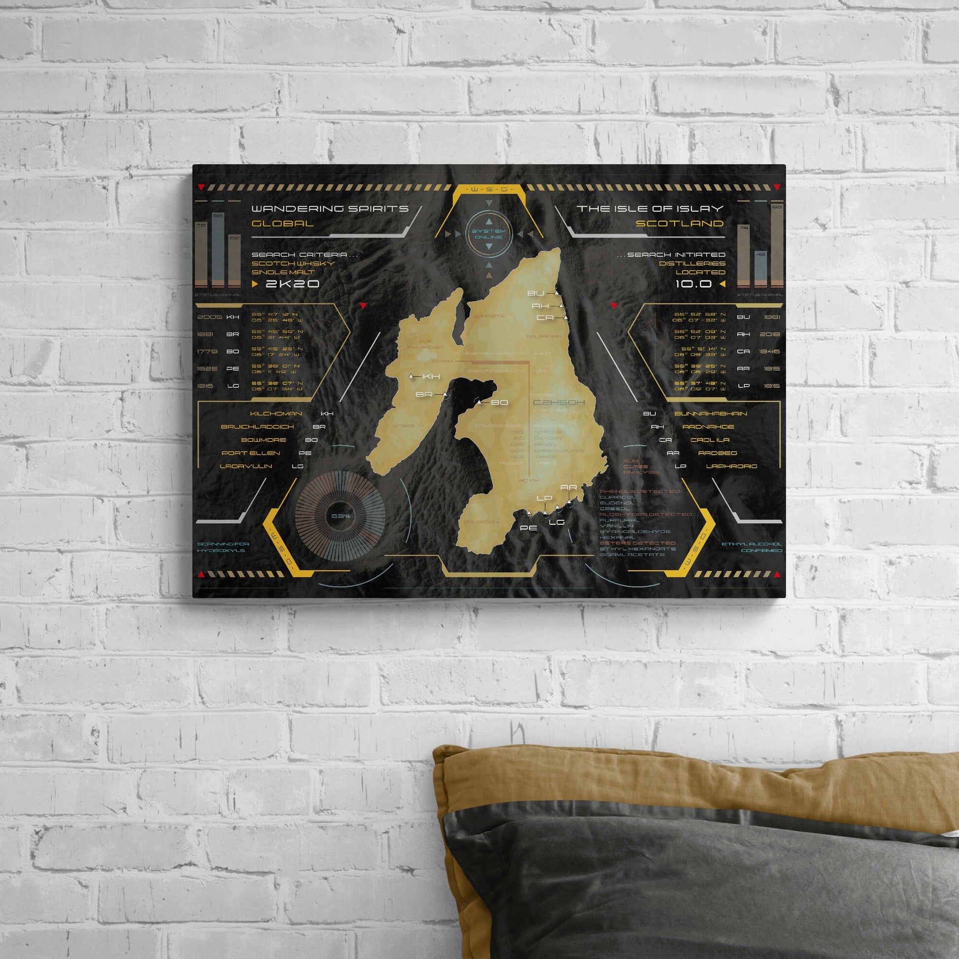 Islay Whisky Distilleries Map HUD Print 30"x20"