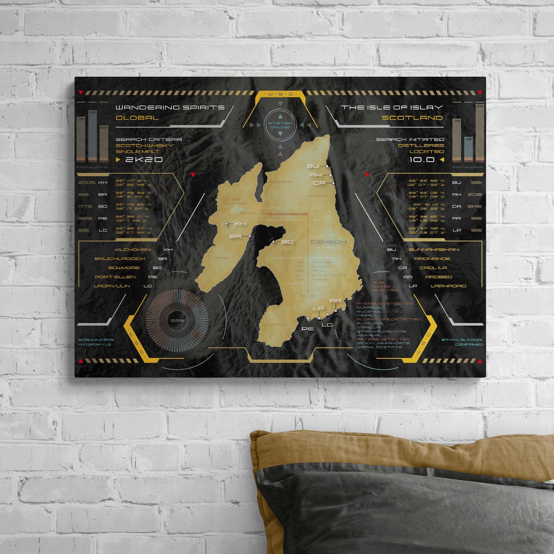 Islay Whisky Distilleries Map HUD Print 36"x24"