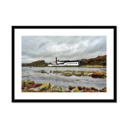 Lagavulin Distillery Soft Colour Framed & Mounted Print 28"x20" / Black Frame by Wandering Spirits Global