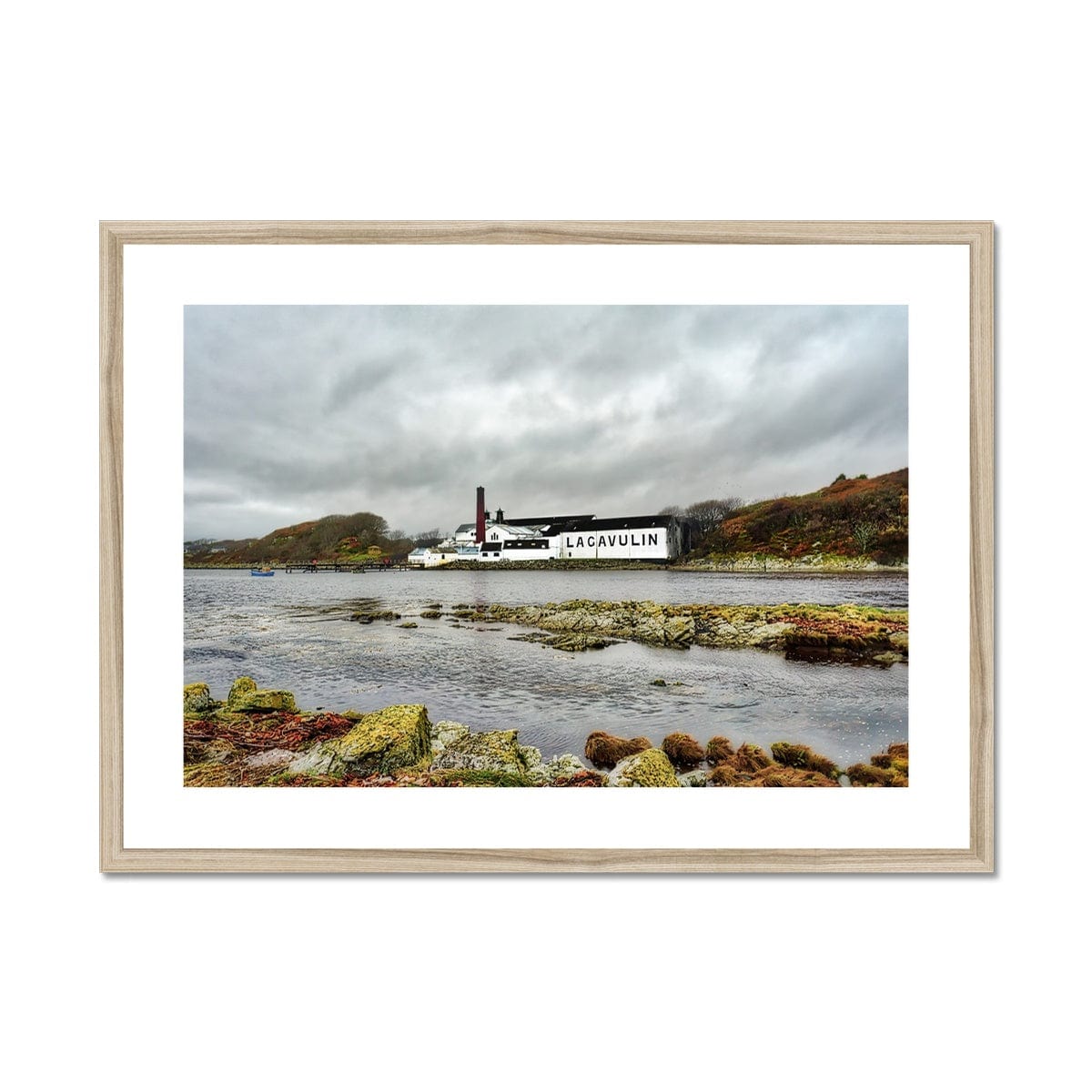 Lagavulin Distillery Soft Colour Framed & Mounted Print 28"x20" / Natural Frame by Wandering Spirits Global