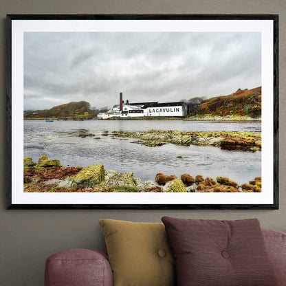 Lagavulin Distillery Soft Colour Framed & Mounted Print 40"x28" / Black Frame