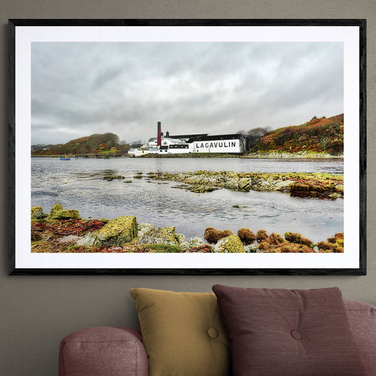Lagavulin Distillery Soft Colour Framed & Mounted Print 40"x28" / Black Frame