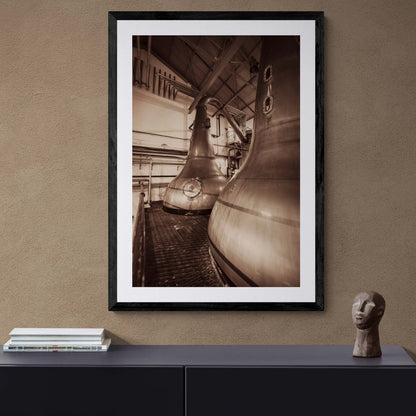 Lagavulin Wash Stills Framed & Mounted Print 24"x36" / Black Frame