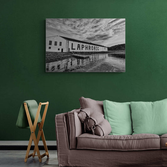 Laphroaig Distillery Islay Black and White C-Type Print by Wandering Spirits Global
