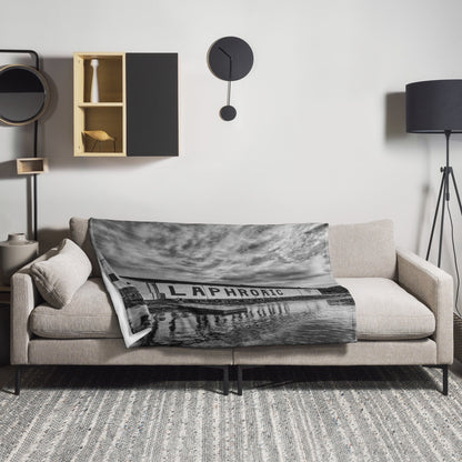 Laphroaig Distillery Black and White Throw Blanket 50″×60″ by Wandering Spirits Global