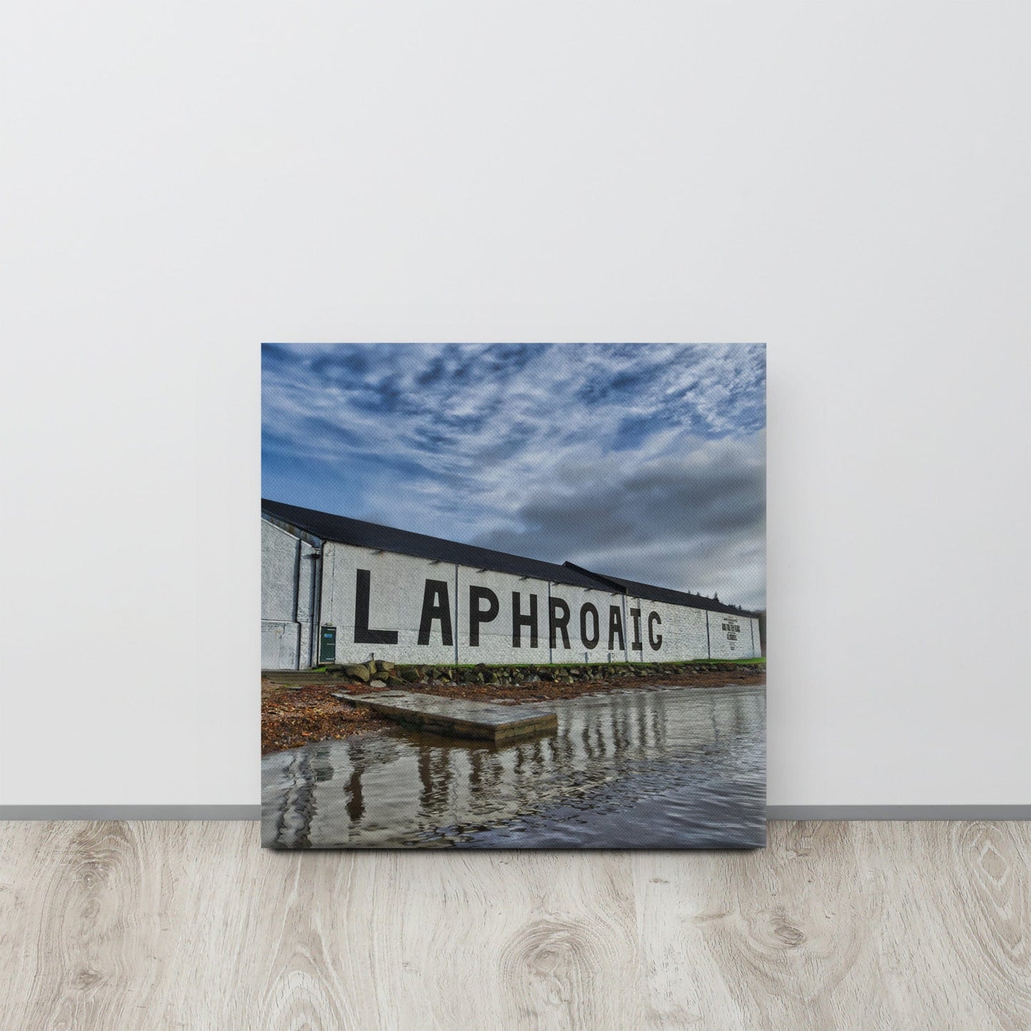 Laphroaig Distillery Warehouse Full Colour Premium Canvas 16"x16" / White Wrap by Wandering Spirits Global
