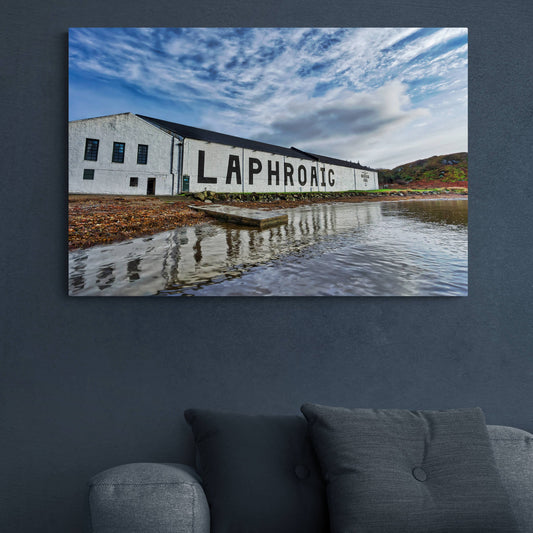 Laphroaig Distillery Warehouse Full Colour Premium Canvas 36"x24" / White Wrap
