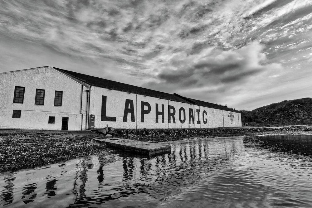 Laphroaig Distillery Islay Black and White Hahnemühle Photo Rag Print by Wandering Spirits Global