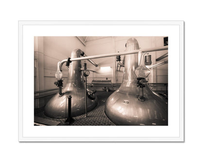 Low Wines 1 and 2 Talisker Golden Toned Framed & Mounted Print 28"x20" / White Frame by Wandering Spirits Global
