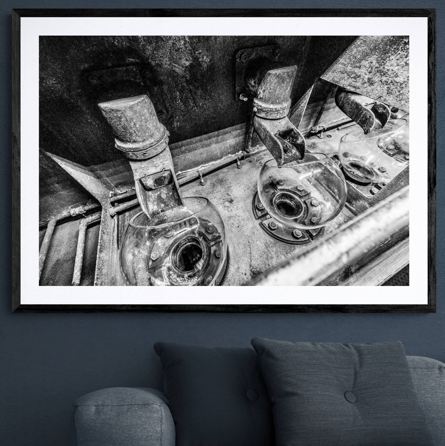 Low Wines Receiver Bowls Black and White Framed & Mounted Print 40"x28" / Black Frame