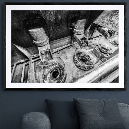 Low Wines Receiver Bowls Black and White Framed & Mounted Print 40"x28" / Black Frame