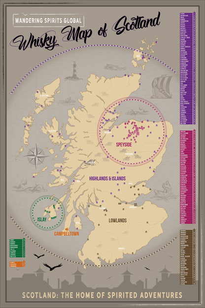 Scotland Distillery Map Art Poster Print