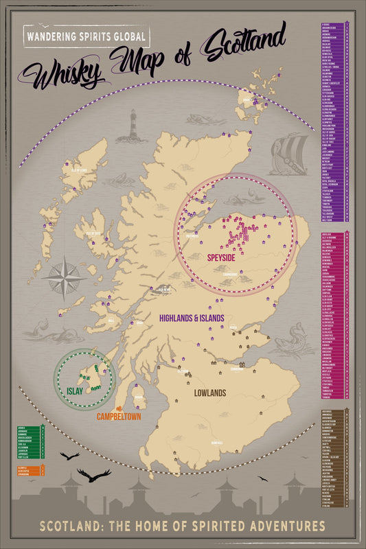 Scotland Distillery Map Art Poster Print