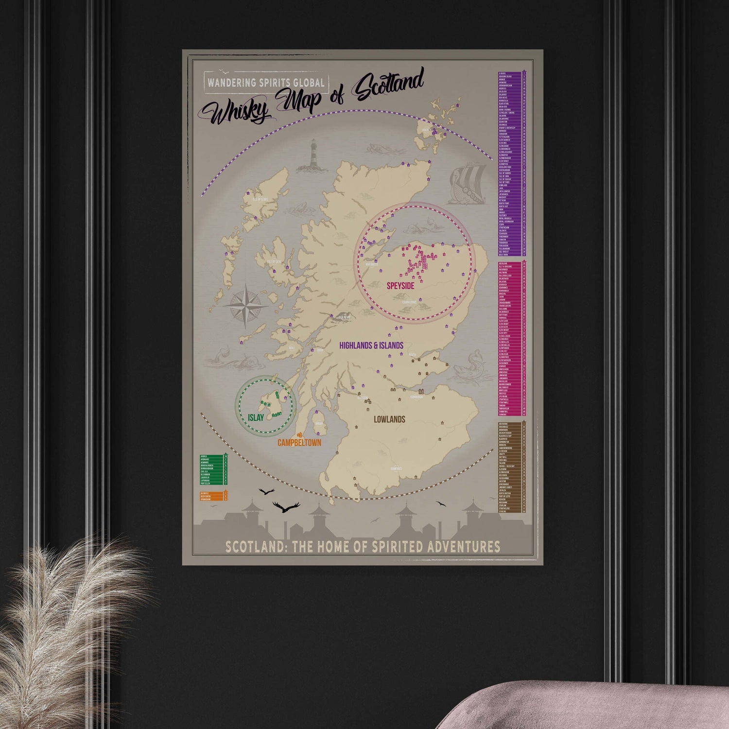Scotland Distillery Map Art Poster Print 70×100 cm